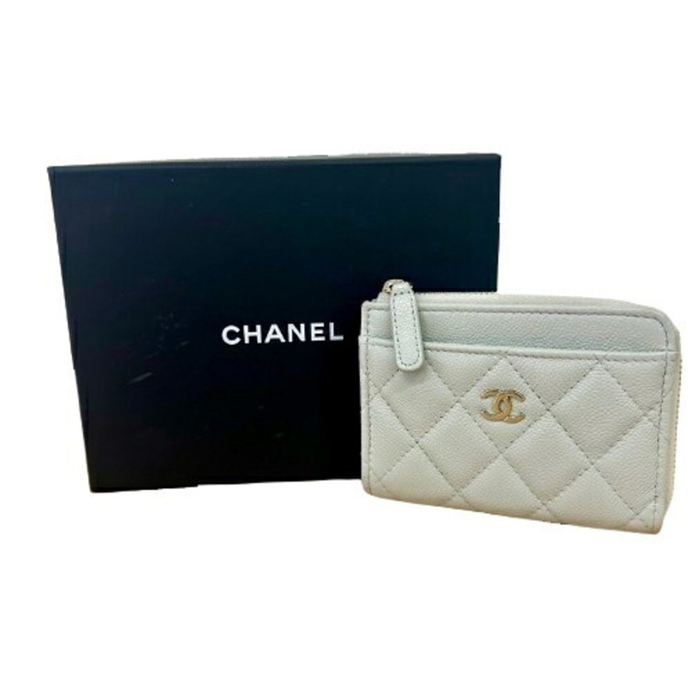 CHANEL Fragment Case, Caviar Skin, Matelassé Coin Light Green Leather, Women's